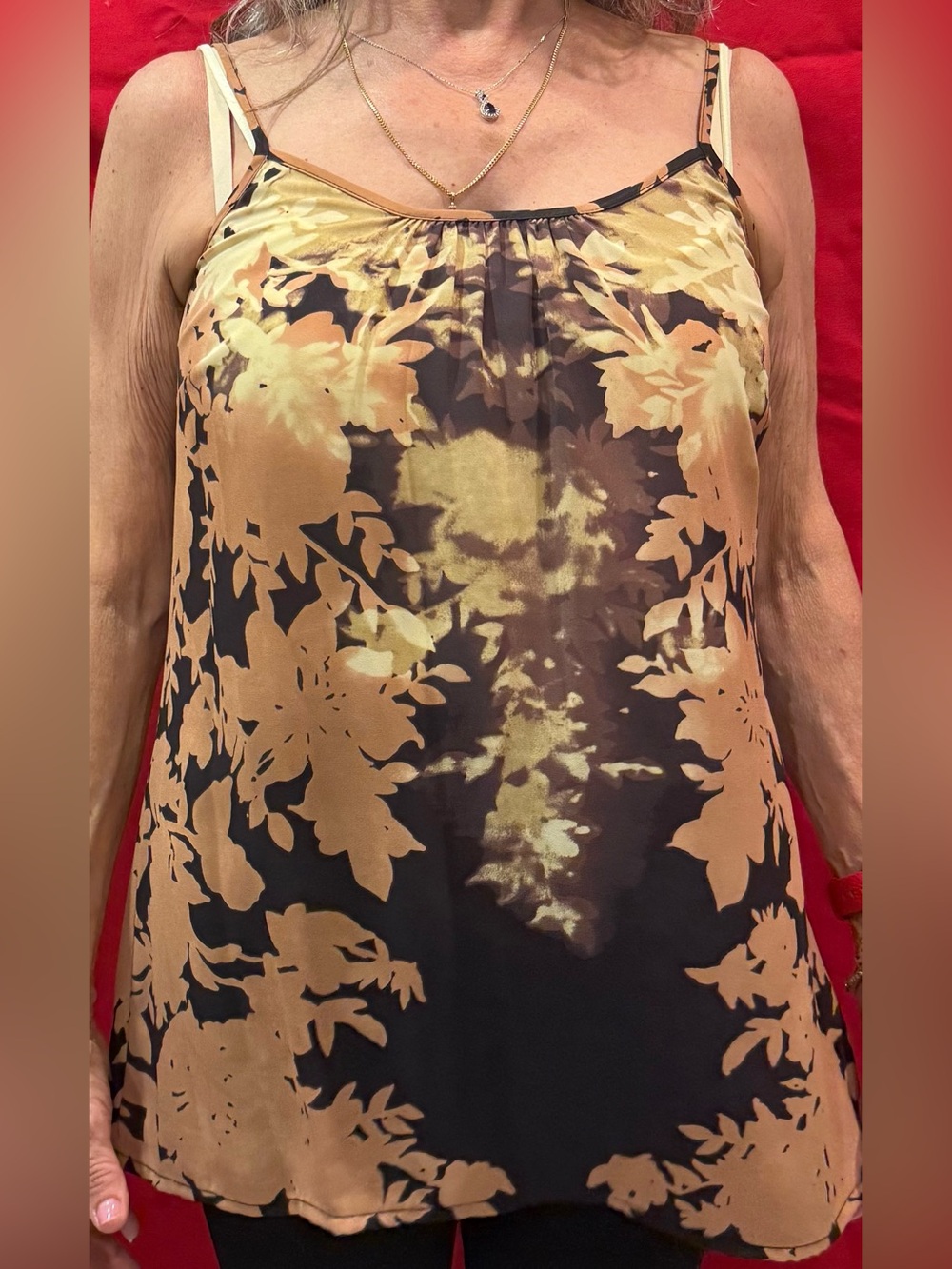 Cabi Floral Slip cami in Black and Tan